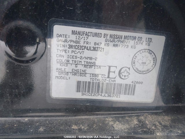 3N1CE2CP4JL363721 Nissan Versa