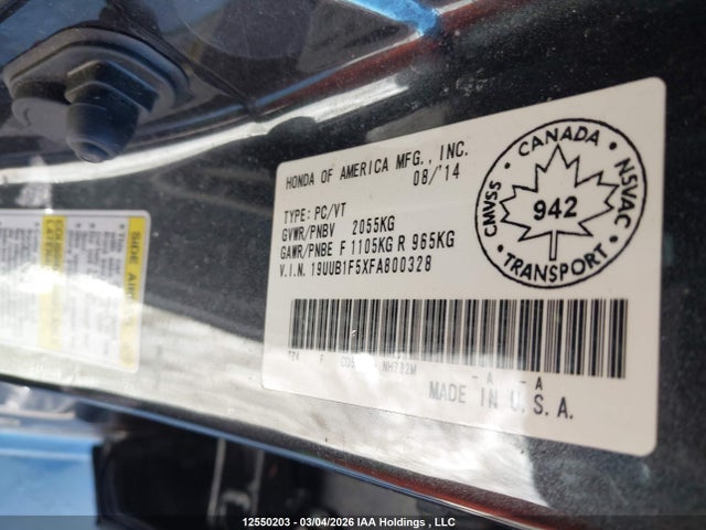 12550203 :رقم المزاد ، 19UUB1F5XFA800328 vin ، 2015 Acura Tlx مزاد بيع