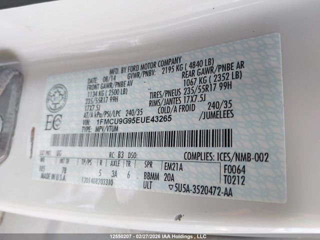 Продажа на аукционе авто 2014 Ford Escape Se, vin: 1FMCU9G95EUE43265, номер лота: 12550207