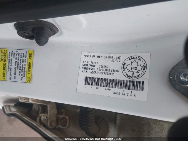 2015 Honda Accord Hybrid მანქანა იყიდება აუქციონზე, vin: 1HGCR6F33FA800495, აუქციონის ნომერი: 12550233