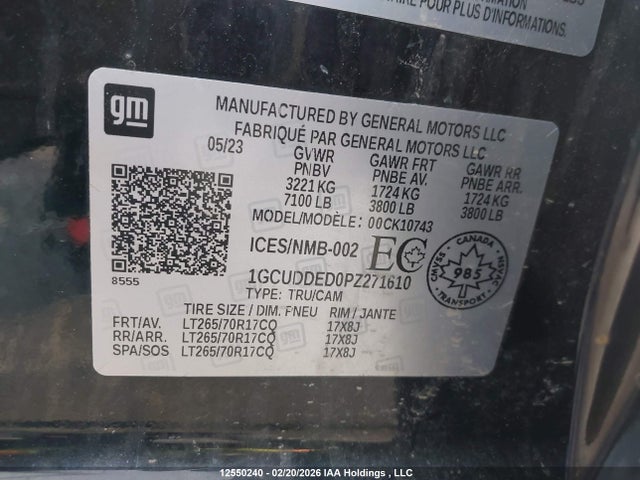 1GCUDDED0PZ271610 Chevrolet Silverado K1500 Lt