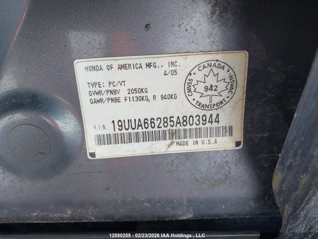Продажа на аукционе авто 2005 Acura Tl, vin: 19UUA66285A803944, номер лота: 12550255