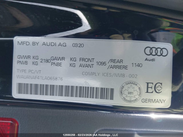 Aukcja sprzedaży 2020 Audi A4 Komfort, vin: WAUANAF41LA065876, numer aukcji: 12550258