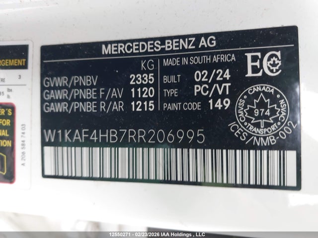 2024 Mercedes-benz C 300 4matic მანქანა იყიდება აუქციონზე, vin: W1KAF4HB7RR206995, აუქციონის ნომერი: 12550271
