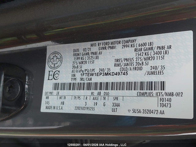 1FTEW1EP3MKD49745 Ford F-150
