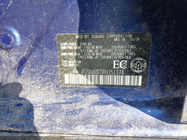 Продаж на аукціоні авто 2024 Subaru Crosstrek Touring, vin: JF2GUADC0RH351374, номер лоту: 12550289