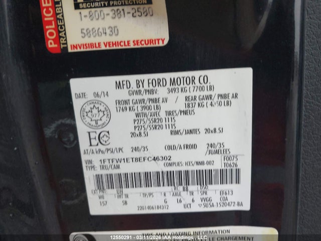 Aukcja sprzedaży 2014 Ford F-150 Fx4, vin: 1FTFW1ET8EFC46302, numer aukcji: 12550291