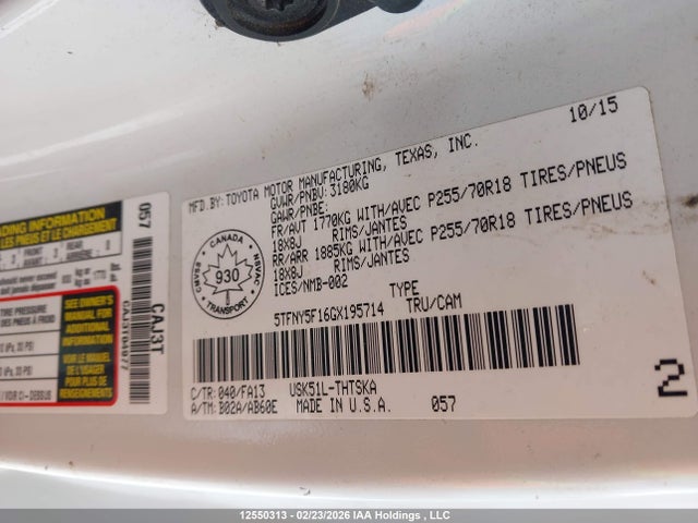 5TFNY5F16GX195714 Toyota Tundra Sr