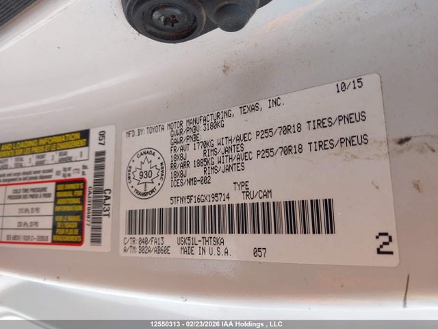 5TFNY5F16GX195714 Toyota Tundra Sr