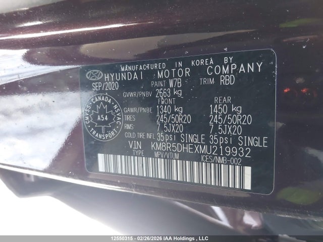 Aukcja sprzedaży 2021 Hyundai Palisade Ultimate Calligraphy With Beige Interior, vin: KM8R5DHEXMU219932, numer aukcji: 12550315