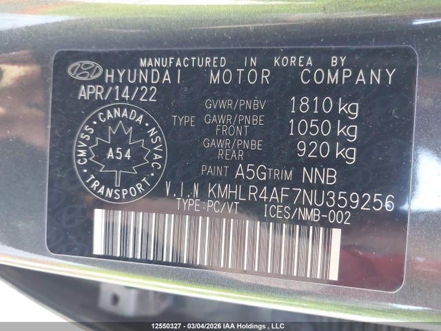12550327 :رقم المزاد ، KMHLR4AF7NU359256 vin ، 2022 Hyundai Elantra N Line Dct مزاد بيع