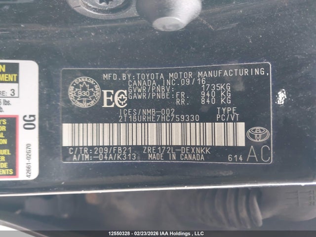 2T1BURHE7HC759330 Toyota COROLLA LE