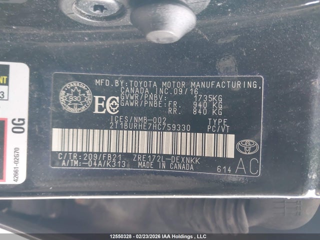 2T1BURHE7HC759330 Toyota COROLLA LE