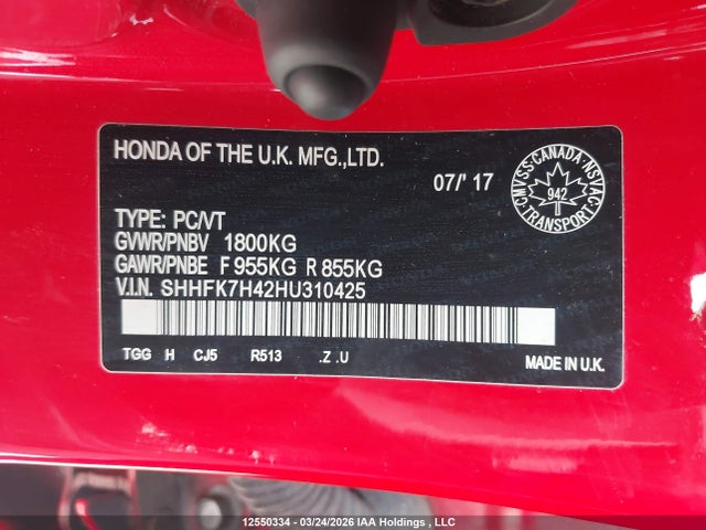 SHHFK7H42HU310425 Honda Civic Sport