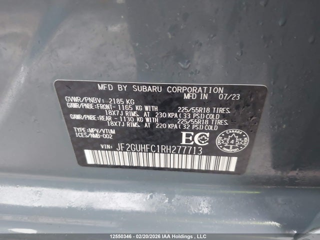 12550346 :رقم المزاد ، JF2GUHFC1RH277713 vin ، 2024 Subaru Crosstrek Sport مزاد بيع