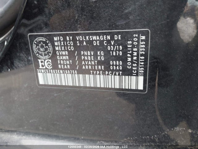 3VWC57BU3KM169756 Volkswagen Jetta S/se/r-line