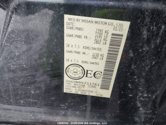 5N1AZ2MH9FN211761 Nissan Murano S/sl/sv/platinum