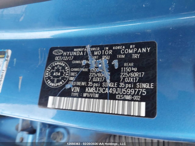 KM8J3CA49JU599775 Hyundai Tucson Limited/sport And Eco/se