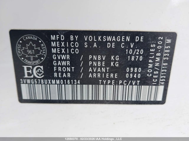 3VWG57BUXMM016134 Volkswagen Jetta Sel Premium
