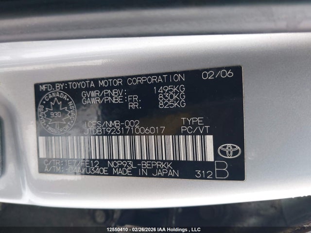 12550410 :رقم المزاد ، JTDBT923171006017 vin ، 2007 Toyota Yaris مزاد بيع