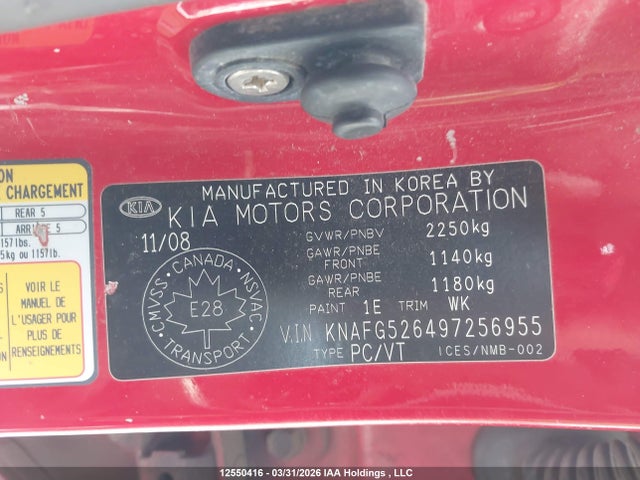 Продаж на аукціоні авто 2009 Kia Rondo, vin: KNAFG526497256955, номер лоту: 12550416