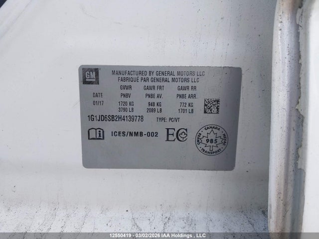 1G1JD6SB2H4139778 Chevrolet SONIC LT