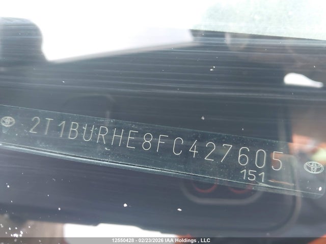 2015 Toyota Corolla S მანქანა იყიდება აუქციონზე, vin: 2T1BURHE8FC427605, აუქციონის ნომერი: 12550428