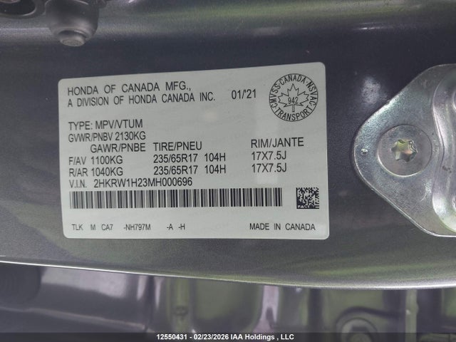 2HKRW1H23MH000696 Honda CR-V LX