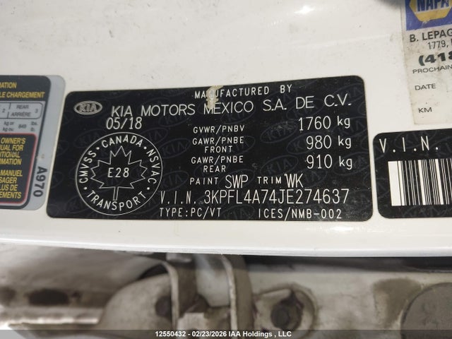 3KPFL4A74JE274637 KIA Forte Lx/lx+
