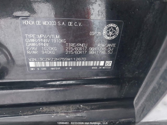 3CZRZ2H75SM112670 Honda Hr-v Exl