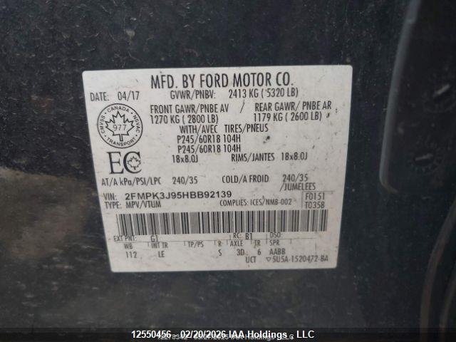 Aukcja sprzedaży 2017 Ford Edge Sel, vin: 2FMPK3J95HBB92139, numer aukcji: 12550456
