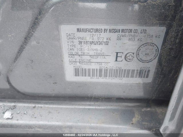 3N1AB7AP6JY247102 Nissan Sentra S/sv/sr/sl