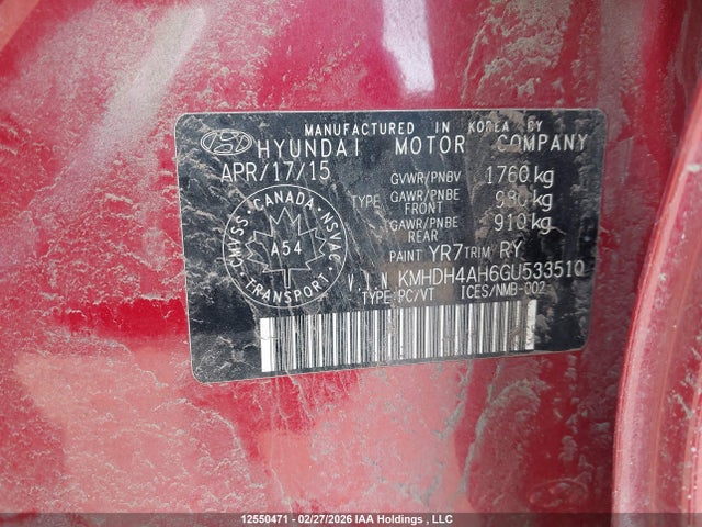 KMHDH4AH6GU533510 Hyundai Elantra Gls