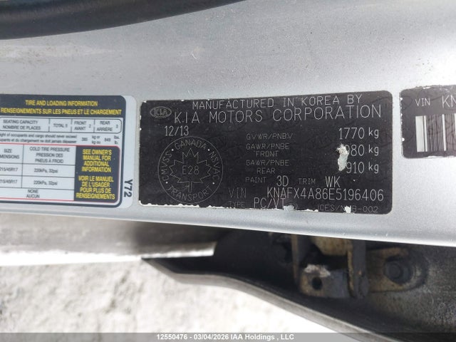 KNAFX4A86E5196406 KIA Forte 2.0l Ex/2.0l Sx