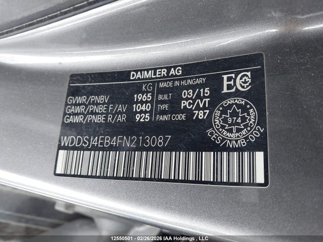 12550501 :رقم المزاد ، WDDSJ4EB4FN213087 vin ، 2015 Mercedes-benz Cla 250 مزاد بيع