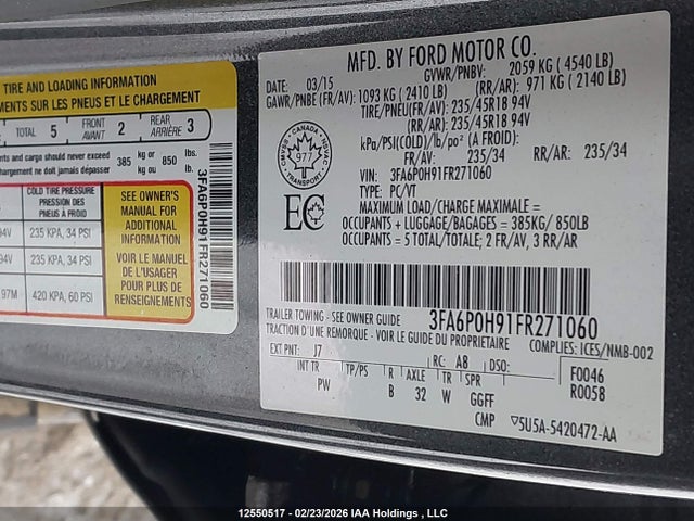 3FA6P0H91FR271060 Ford FUSION SE