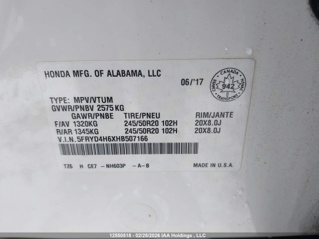 Aukcja sprzedaży 2017 Acura Mdx Technology, vin: 5FRYD4H6XHB507166, numer aukcji: 12550518