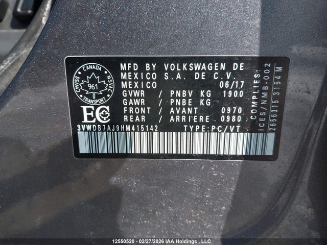 Aukcja sprzedaży 2017 Volkswagen Jetta Se, vin: 3VWDB7AJ9HM415142, numer aukcji: 12550520