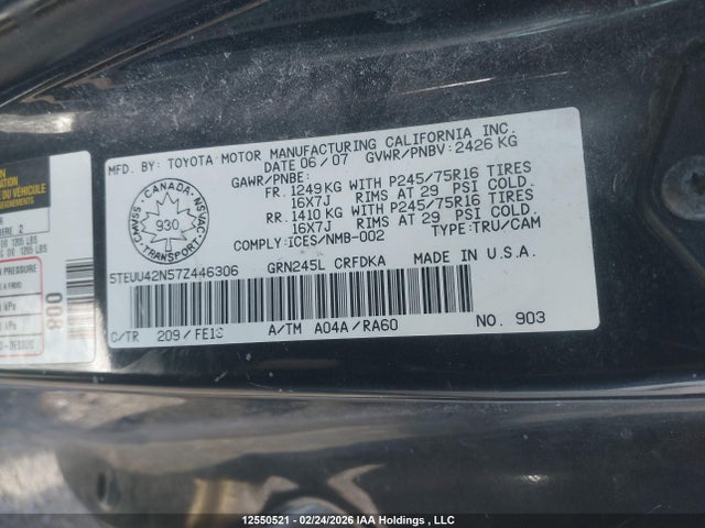12550521 :رقم المزاد ، 5TEUU42N57Z446306 vin ، 2007 Toyota Tacoma مزاد بيع