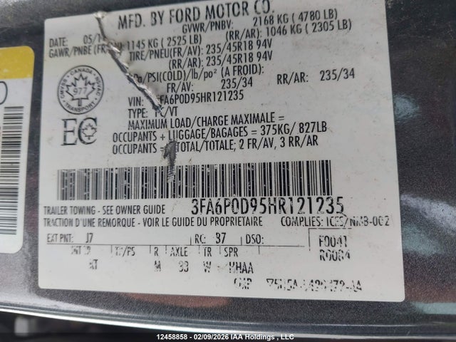 Aukcja sprzedaży 2017 Ford Fusion Titanium, vin: 3FA6P0D95HR121235, numer aukcji: 12458858