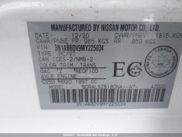 3N1AB8DV9MY225034 Nissan SENTRA SR