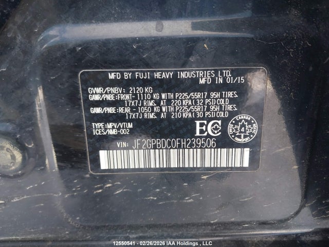 Auction sale of the 2015 Subaru Xv Crosstrek Hybrid, vin: JF2GPBDC0FH239506, lot number: 12550541