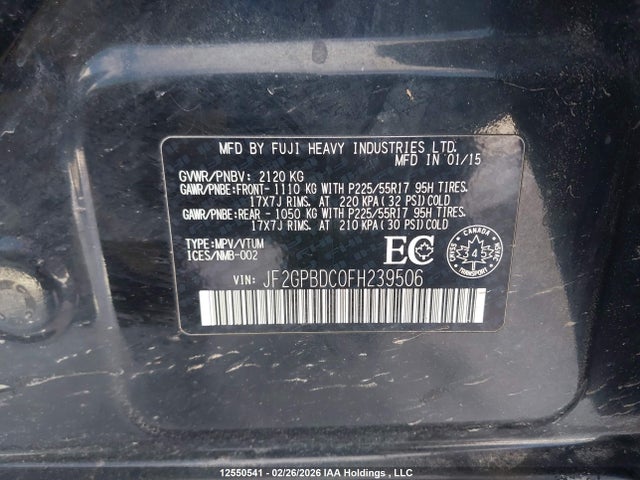 Auction sale of the 2015 Subaru Xv Crosstrek Hybrid, vin: JF2GPBDC0FH239506, lot number: 12550541