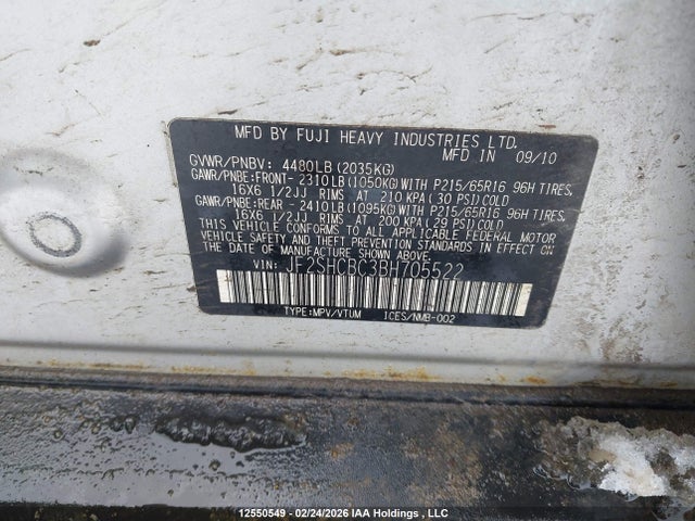 Aukcja sprzedaży 2011 Subaru Forester 2.5x, vin: JF2SHCBC3BH705522, numer aukcji: 12550549