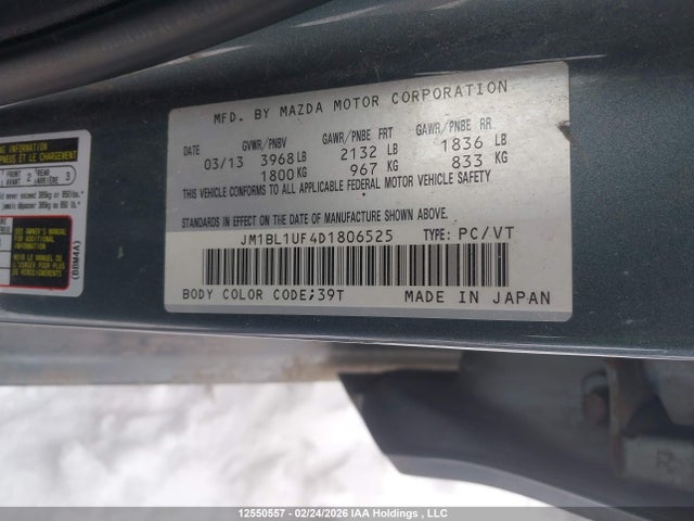 2013 Mazda 3 I მანქანა იყიდება აუქციონზე, vin: JM1BL1UF4D1806525, აუქციონის ნომერი: 12550557