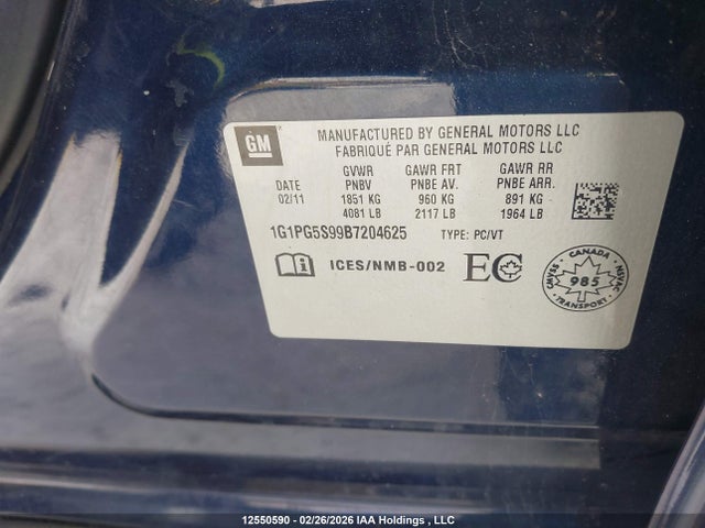 Aukcja sprzedaży 2011 Chevrolet Cruze Lt Turbo, vin: 1G1PG5S99B7204625, numer aukcji: 12550590