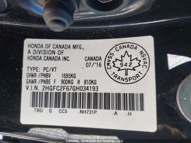 Продаж на аукціоні авто 2016 Honda Civic Lx, vin: 2HGFC2F67GH034193, номер лоту: 12550594