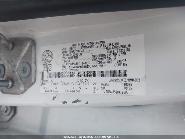Aukcja sprzedaży 2013 Ford Escape, vin: 1FMCU9G98DUA81866, numer aukcji: 12550605