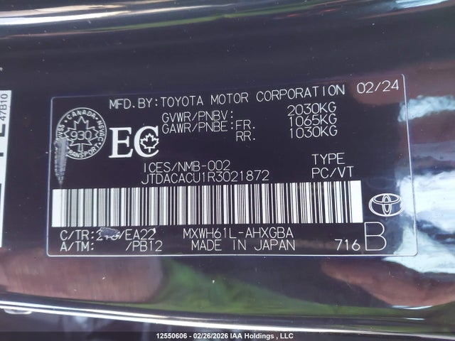 12550606 :رقم المزاد ، JTDACACU1R3021872 vin ، 2024 Toyota Prius Prime Se/xse/xse Premium مزاد بيع