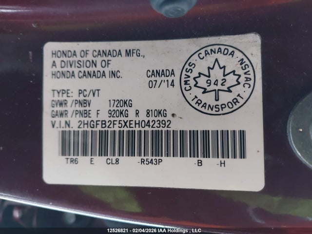 2HGFB2F5XEH042392 Honda CIVIC EX